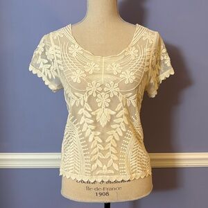 Express Cream Floral Lace Blouse